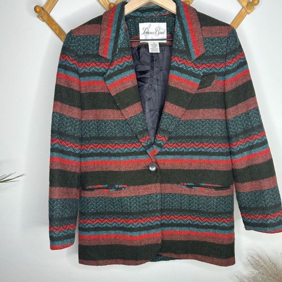 Lawrence Bruce Vintage Aztec Southwestern Wool Blend Stripe Blazer Size 2 Petite - Picture 1 of 4
